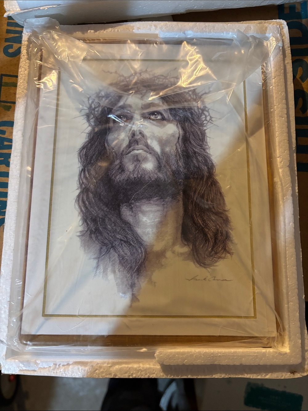 Framed Religious Art Print in Brown and Cream